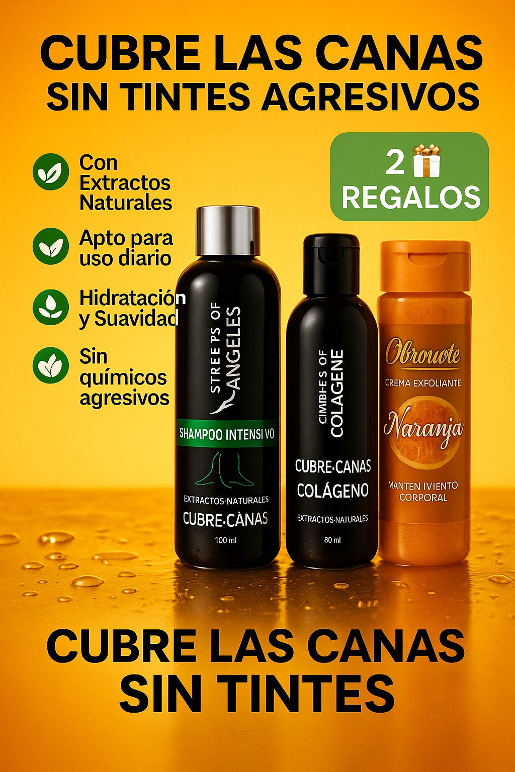 SHAMPOO CUBRECANAS ANGELES® 100% NATURAL + 2 REGALOS