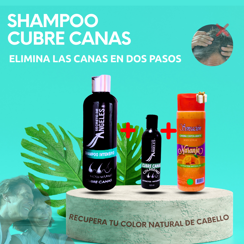 SHAMPOO CUBRECANAS ANGELES® 100% NATURAL + 2 REGALOS